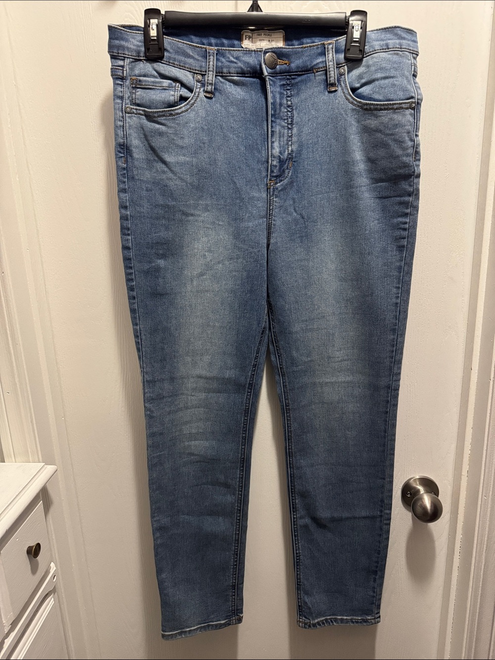 Free People Light Blue High-Rise Skinny Jeans